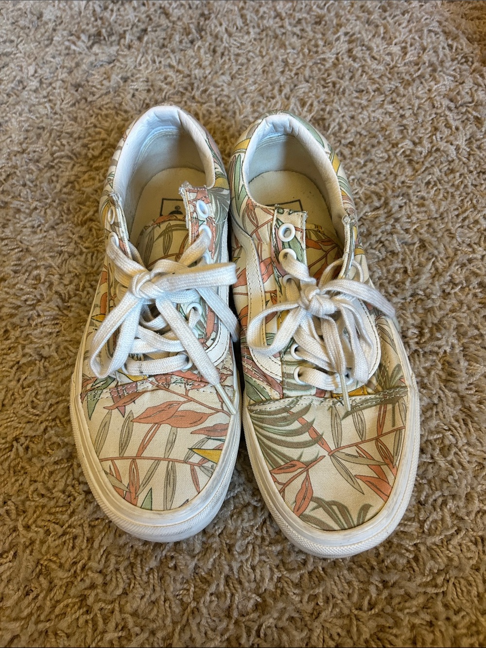 Vans Kids Floral Canvas Sneakers in Cream, Green and Coral